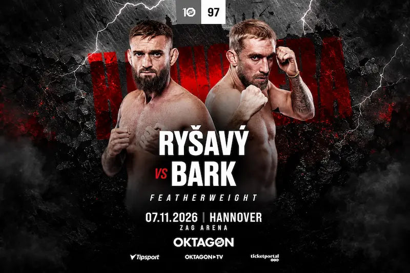 Propagačný plagát k zápasu Ryšavý vs. Bark na turnaji OKTAGON 97 v Hannoveri 7. novembra 2026.