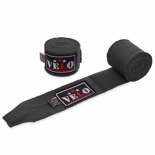 Boxerské bindáže Velo VL-4080-45 Schwarz – zvinuté und rozvinuté, Länge 4,5 m